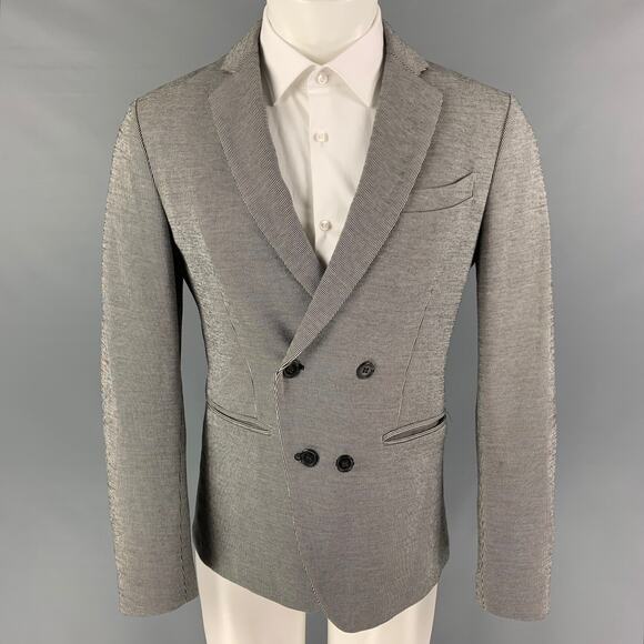 JOHN VARVATOS Size 36 Black Beige Pinstripe Cotton Polyester Sport Coat - Picture 1 of 6